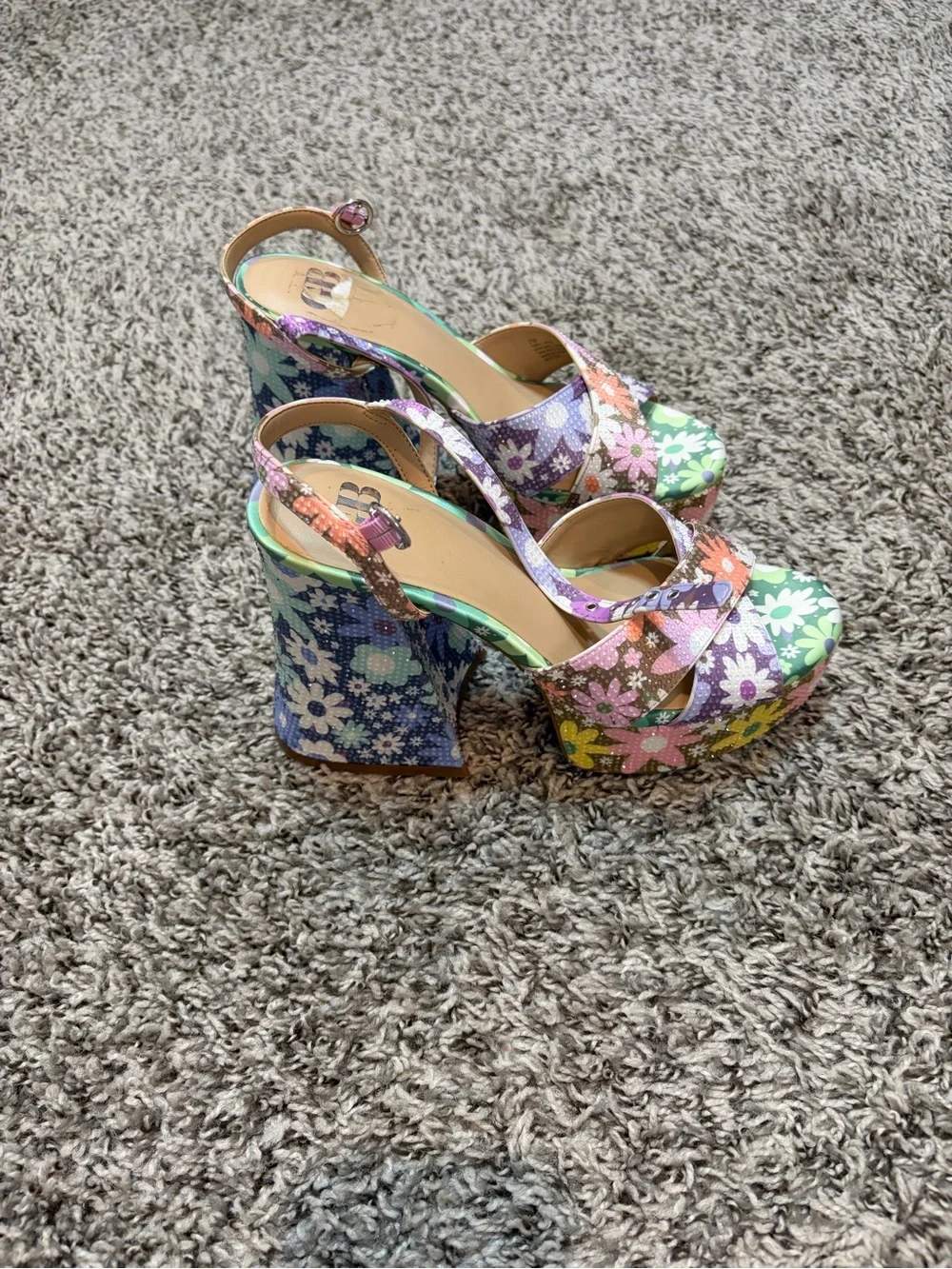 Gianni Bini Multicolor Floral Platform Slingback Heels